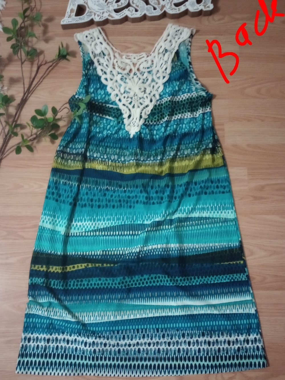 Kim Rogers Crochet Yoke Striped Tank Dress Size PL
